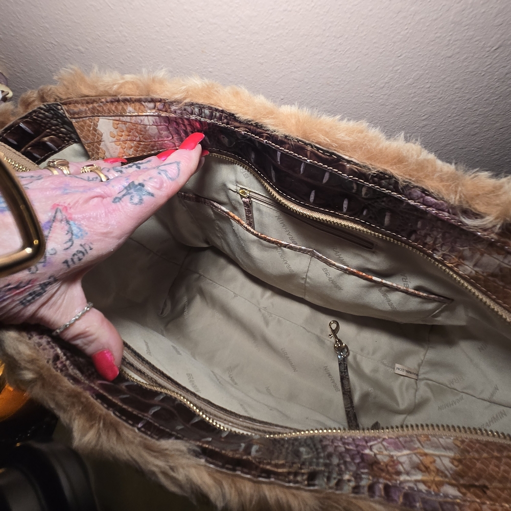 Brahmin Truffle Python Chalet Shearling Tote - image 2
